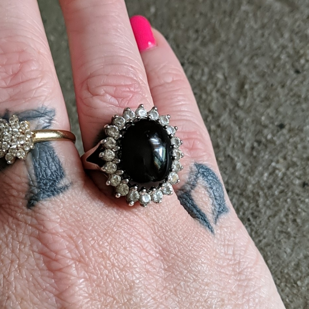 Huge onyx and cubic zirconia sterling ring